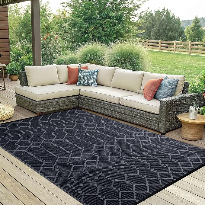 Smiry Outdoor Rug 6x9 ft, Waterproof Reversible Plastic Straw Rugs, Boho Outdoor Area Rug, Outside Floor Mat for Patio, Backyard, Deck, Picnic, Beach, Camping, Dark Grey - Image 7