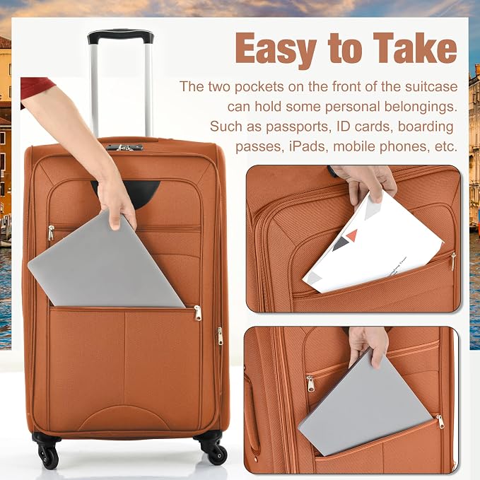 Merax Softside Luggage Set Softshell Lightweight 3 Piece Spinner Suitcase | Travel Suitase with TSA Lock Spinner Wheels Lightweight Upright Luggage,Orange - Image 6