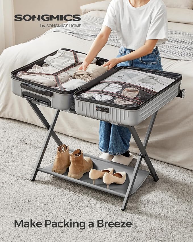 SONGMICS Luggage Racks, Set of 2 Foldable Suitcase Stands, Steel | Storage Shelf, Easy Storage, Slate Gray, URLR003G02 - Image 2