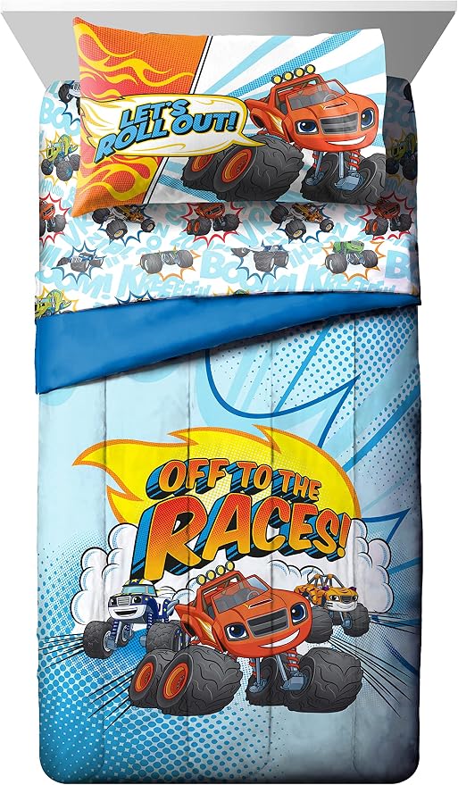 Jay Franco Blaze and the Monster Machines Off to The Races 4 Piece Toddler Size Bed Set – Super Soft Microfiber Bed Set Includes Size Comforter & Sheet Set (Official Blaze Product) - Image 2