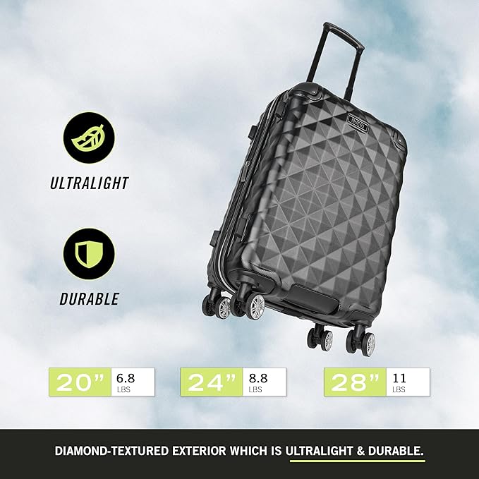Kenneth Cole REACTION Diamond Tower Collection Lightweight Hardside Expandable 8-Wheel Spinner Travel Luggage, Black, 2-Piece Set (20" & 28") - Image 3