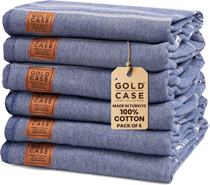 Gold CASE LYCIA Turkish Beach Towel Set of 6 – 100% Cotton Turkish Beach Towels Bulk 70 x 38'' – LYCIA Oversized, Quick Dry & Sand Free Beach Towel – Lightweight Towels Set in Navy Blue by GoldCaseHomeCollection