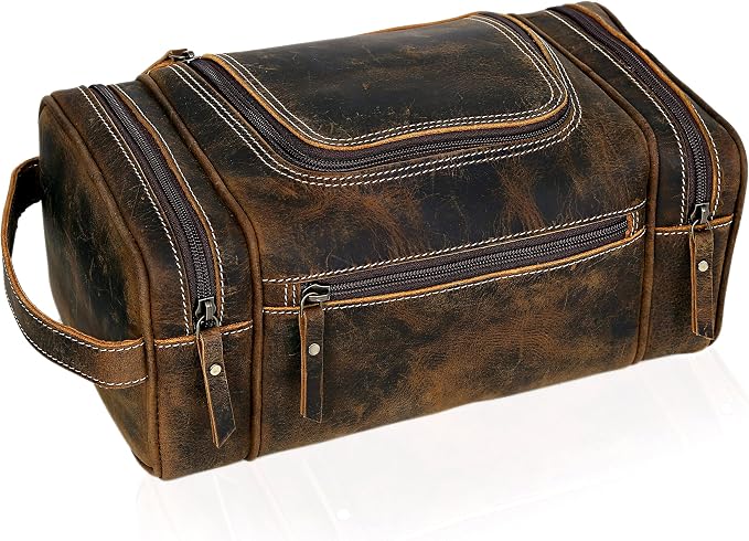 VC VINTAGE COUTURE Leather Toiletry Bag for Men Extra Large Leather Men's Toiletry Bag for Traveling Real Leather Dopp Kit for Men Leather Shaving Bag for Travel by VCVINTAGECOUTURE