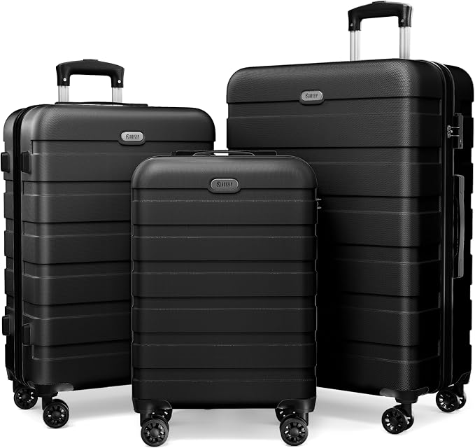 AnyZip Luggage Sets 3 Piece Hardshell Suitcase Set PC ABS Lightweight Travel Suitcases with 4 Double Spinner Wheels TSA Lock 20 24 28 Inch Black by YourBestTravelChoice