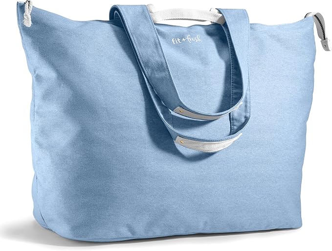 Fit & Fresh XL Beach Tote Bag for Women – XL Travel Tote with Zipper & Pockets, Oversized Canvas Pool Bag, Weekender Carry-On by fitfresh
