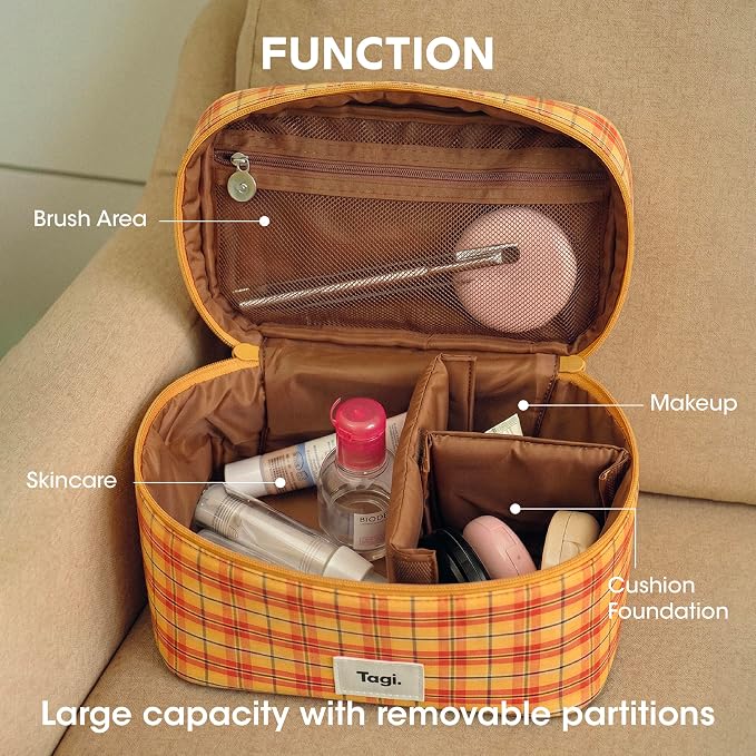 Tagi. Callme Hotdog Large Capacity Travel Makeup Bag, Waterproof Polyester Cosmetic Bag for Women, Wide-Open Flat Pouch for Toiletry & Travel, Portable Organizer with Handle & Dividers - Image 4