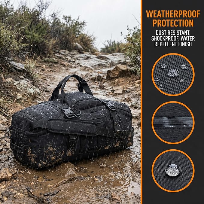 3-in-1 Tactical Gym Duffel Backpack, Travel Sports Bag for Overnight | Works as a range bag or motorcycle backpack, ideal for gym, travel, camping, hunting, and gear organization - Image 7
