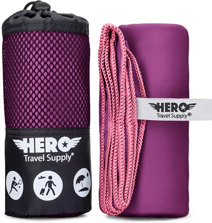 Hero Microfiber Large Beach Towel Compact for Travel (Magenta, 40" x 72") by HeroTravelSupply