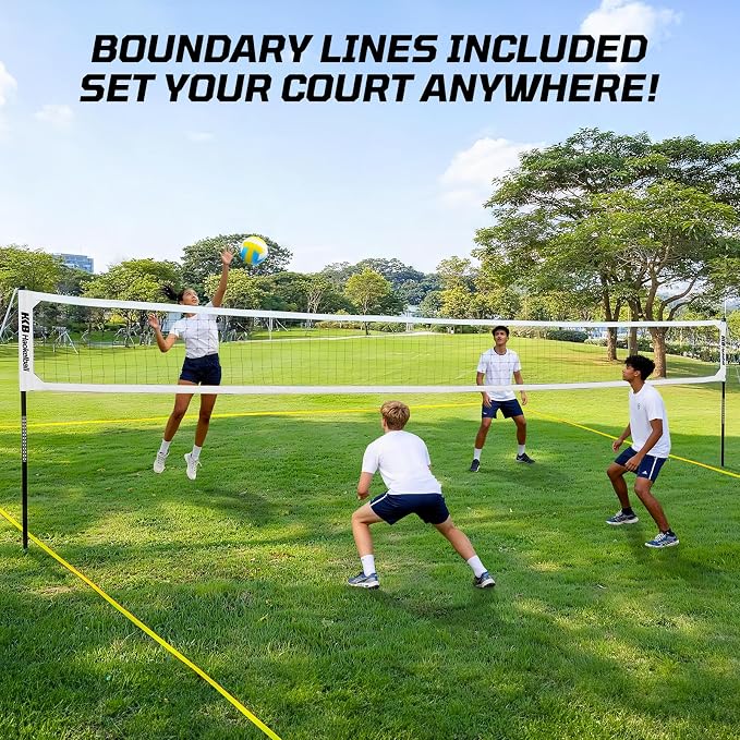 Haokelball Outdoor Volleyball Net Set for Backyard, 32FT Regulation, 3-Level Adjustable Height & Anti-Sag Tension System, Heavy Duty Thick Poles, Includes Volleyball, Pump, Boundary Line and Carry Bag - Image 3