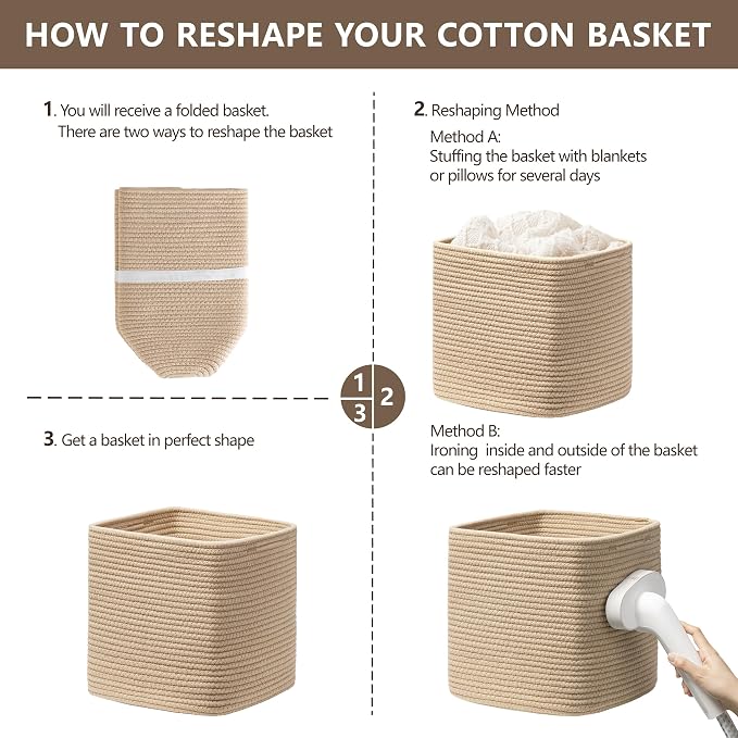 joybest 11inch Cube Storage Bins Set of 4, Cotton Rope Woven Organizer Basket for Shelves, Cube Bin Square Shelves Organizer Closet Storage, Nursery, Toy Organization, Brown - Image 7