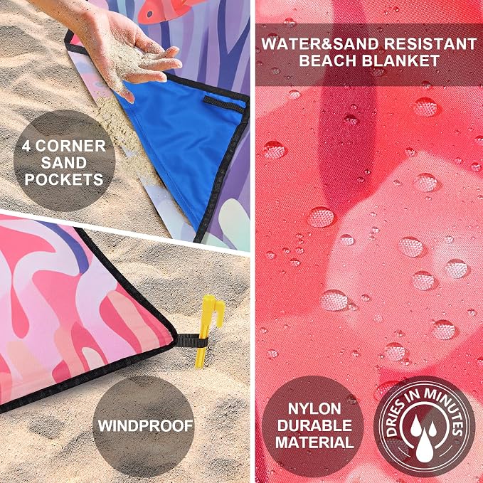HIHOHO Beach Blanket Waterproof Sandproof Extra Large Beach Mat 79" X 83"/120"x108"for 1-8 Adults Quick Drying Durable Outdoor Picnic Mat for Beach Travel Camping Hiking - Image 3
