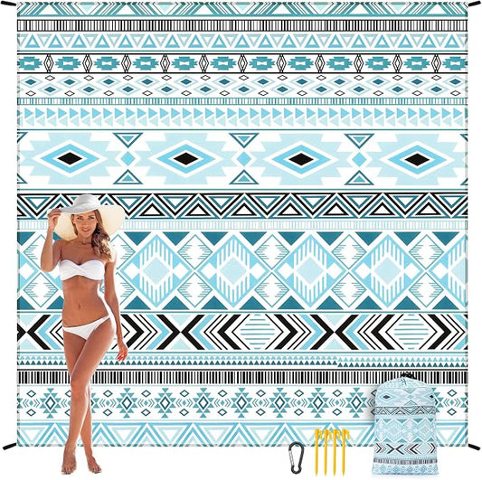 WIWIGO Beach Blanket Sandproof Extra Large Beach Mat Adults Waterproof Quick Drying Sand Free Mat Made by Premium Polyester with 4 Stakes & 4 Corner Pockets for Outdoor Travel Camping Hiking by WIWIGO