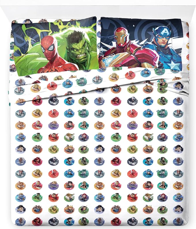 Jay Franco Kids Sheet Set with Fitted, Flat Sheets & Pillow Cover - Ultra-Soft Bedding with Pillowcase for Room Decor, Multi - Marvel Rivals, 4 Piece Queen by JayFranco