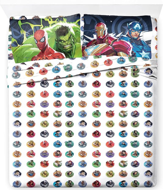 Jay Franco Kids Sheet Set with Fitted, Flat Sheets & Pillow Cover - Ultra-Soft Bedding with Pillowcase for Room Decor, Multi - Marvel Rivals, 4 Piece Queen by JayFranco