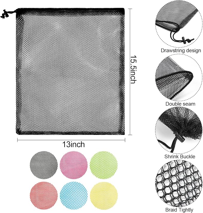 iMucci 12Pcs Mesh Bag 13"X15.5" Drawstring Gym Bag Nylon Mesh Drawstring Bag with Cord Lock Closure for Collecting Toys Travel Sports - Image 3