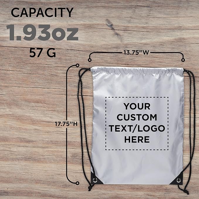 DISCOUNT PROMOS Custom Urban Shiny Drawstring Bags Set of 10/50/100, Personalized Bulk Pack - Bring Everywhere You Go, Perfect for Employees, For Everyday Use - Silver - Image 5