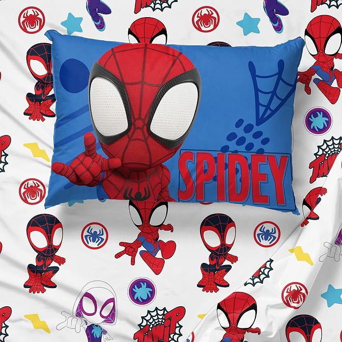 Jay Franco Kids Sheet Set with Fitted, Flat Sheets & Pillow Cover - Ultra-Soft Bedding with Pillowcase for Room Decor, White - Spidey & Friends, 3 Piece Toddler - Image 7