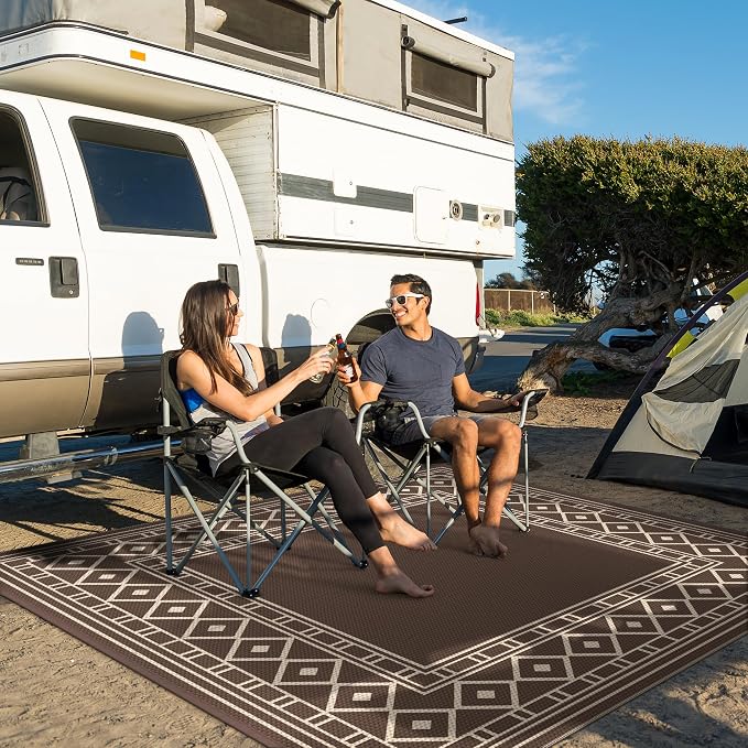 GENIMO Outdoor Rug, Waterproof Plastic Rugs for Patio, 10'x10' Coffee Beige | Outside Larger Modern Carpet Mat for Porch Decor, Deck, Balcony, Camping, RV, Backyard, Picnic, Beach, Reversible - Image 6