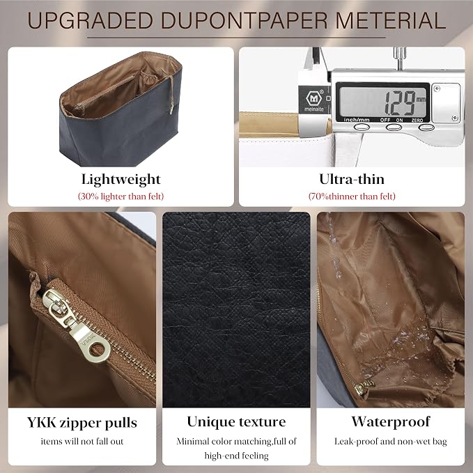DOXO Purse Organizer Insert for Longchamp Le Pliage Medium, 6-Compartment Bag Organizer with YKK Zipper Pocket, Cup Holder, Key Chain, Waterproof DupontPaper Lightweight Handbag Shaper (Black Brown,M) - Image 6