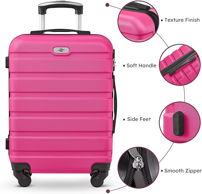 Suitour 4 Piece Luggage Sets, Hard Shell Suitcase Set with Spinner Wheels 16 20 24 28inch Travel Sets(Rose Red) - Image 3