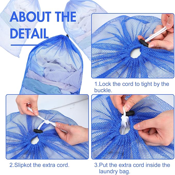 Berlune Large Mesh Laundry Bags, 24 x 36 Inch Bulk Wash Set with Drawstring for Commercial Use, Dorms, Vacation Rentals, Laundromats, Apartments & Facilities(Blue,30) - Image 3