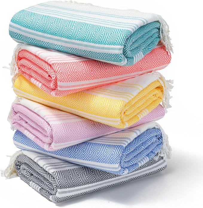 Genovega 6 Packs Oversized Turkish Beach Towels Set Bulk Clearance Sand Free Pool Swim Bathroom Camp Large No Sand Towel Adults Travel Essentials Cruise Must Haves Accessories Vacation Stuff by genovega