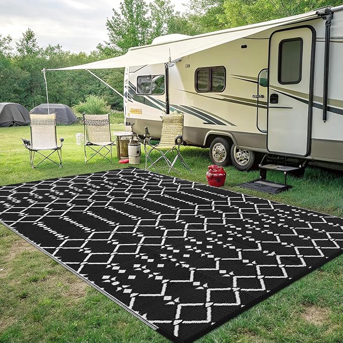 Smiry Outdoor Rug 8x10 ft, Waterproof Reversible Plastic Straw Rugs, Boho Outdoor Area Rug, Outside Floor Mat for Patio, Backyard, Deck, Picnic, Beach, Camping, Black - Image 7