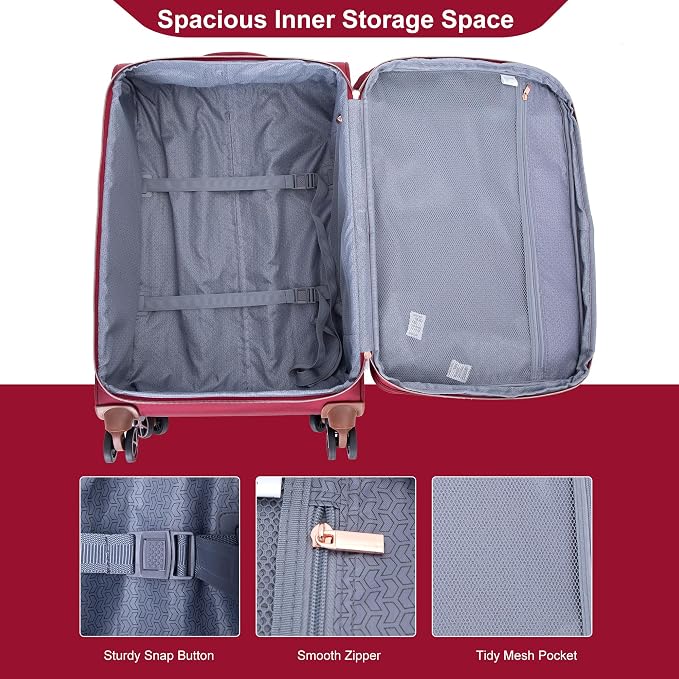 Travelhouse 4-Piece Softside Luggage Set with Spinner Wheels | Lightweight expandable suitcases: 16" underseat duffel bag + 20" carry-on + 24" + 28" checked - Image 8