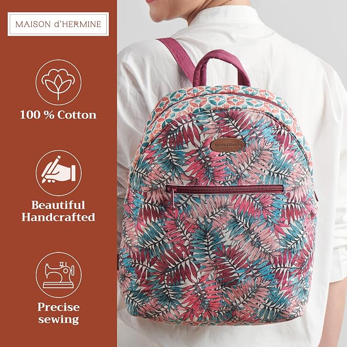 Maison d' Hermine Backpack for Women Men Cotton Shoulder Multipurpose Rucksack with Small Pouch Lightweight Multi Pocket Bag for Travel Work Beach Perfect for Spring Summer (Bamako - Madi) - Image 2