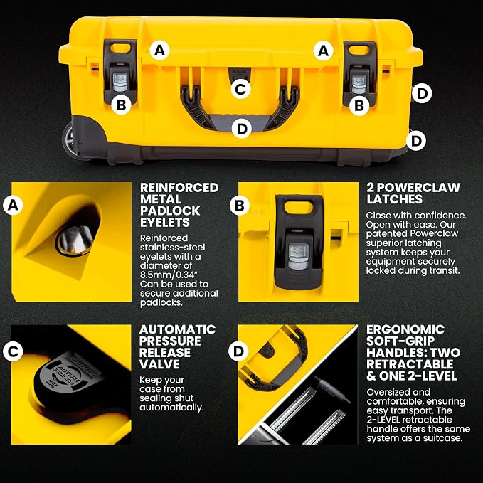 NANUK 935 Pro Photo Kit – Waterproof Travel Camera Hard Case with Padded Dividers and Wheels, 22” x 14” x 9” - Dustproof and Impact Resistant, Airline Carry-On Approved – Yellow - Image 5