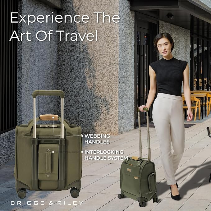 Briggs & Riley Cabin Spinner - Carry On Luggage for Travel, Suitcases with Wheels, Softside Rolling Bag for Men & Women, Fits Under Plane Seat, Interlocking Handle - Baseline Collection, Olive - Image 5