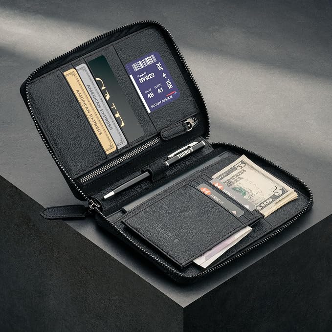 TORRO Travel Wallet – Genuine Leather Travel Organiser with Passport Holder and Detachable Cardholder - Image 3