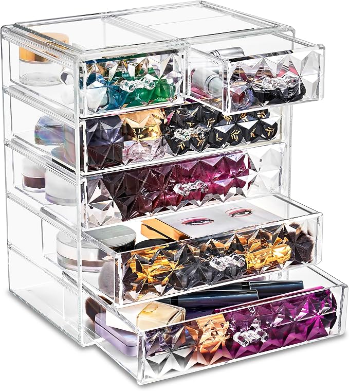 Sorbus Acrylic Makeup Organizer Set, 6-Drawer Vanity & Countertop Cosmetic Storage with Small & Wide Drawers, Diamond Makeup Storage for Brushes, Lipsticks, Jewelry – Holiday Gift for Women & Teens - Image 9