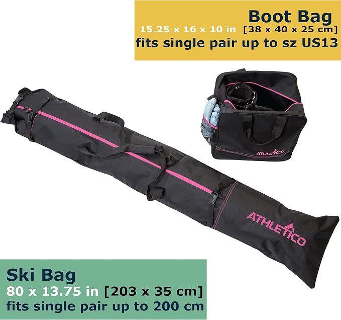 Athletico Ski Bag and Ski Boot Bag Combo - Ski Bags for Air Travel - Unpadded Snow Ski Bags Fit Skis Up to 200cm - For Men, Women, Adults, and Children - Image 3