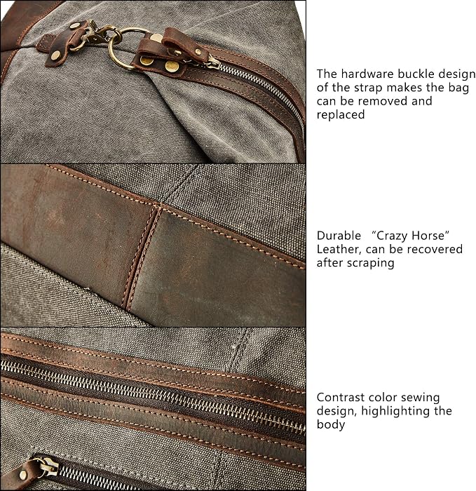 Oversized Canvas Genuine Leather Trim Travel Tote Duffel Shoulder Weekend Bag Weekender Overnight Carryon Handbag - Image 5