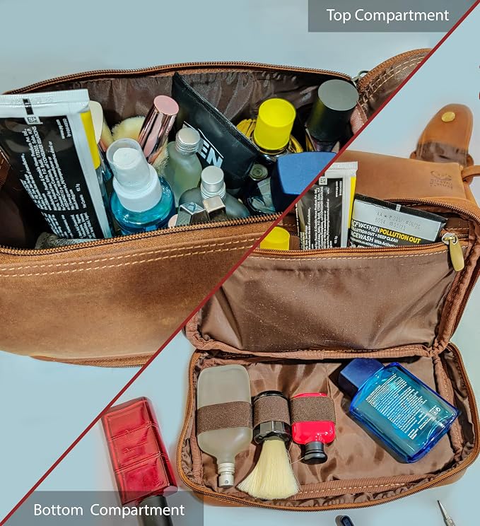 Leather Toiletry Bag for Men - Travel Shaving Dopp Kit - Bathroom Shower Toiletries Organizer - Cosmetic Make up Bag for Women - Image 6