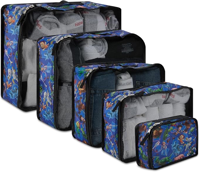 Disney Minnie Mickey Stitch Packing Cubes - Winnie the Pooh, Princess Cinderella, Cars, Toy Story 5 Piece Packing Cubes Compression - Travel Essential - Luggage Suitcase Organizer Set by Disney