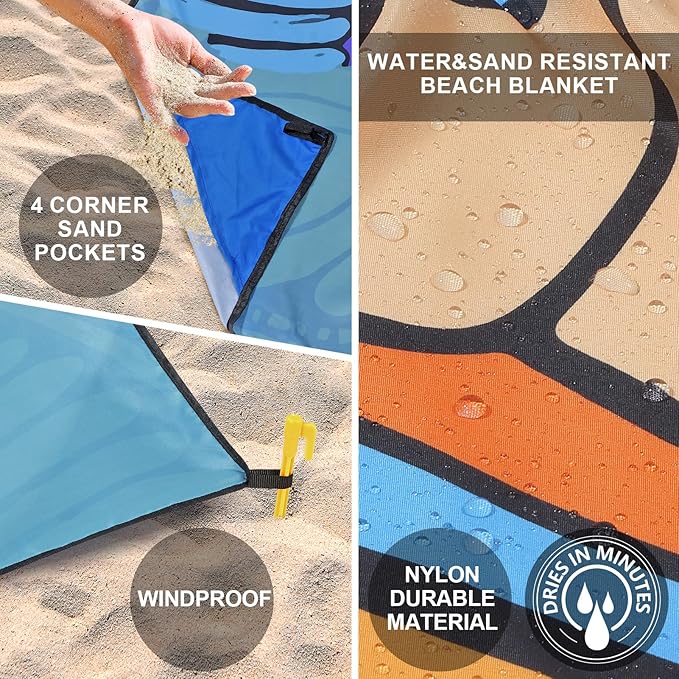 WIWIGO Beach Blanket Waterproof Sandproof Beach Mat 79" X 83"/10'x9'for 2-8 Adults Quick Drying Outdoor Picnic Mat Beach Accessories for Travel, Camping, Hiking - Image 3