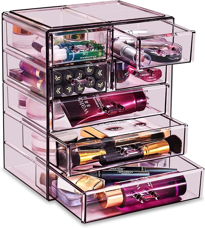 Sorbus Acrylic Makeup Organizer Set, 7-Drawer Vanity & Countertop Cosmetic Storage with Small & Wide Drawers, Purple Makeup Storage for Brushes, Lipsticks, Jewelry – Holiday Gift for Women & Teens - Image 9