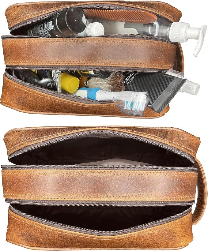 RUSTIC TOWN Leather Toiletry Bag for Men - Travel Shaving Ditty Kit - Bathroom Shower Toiletries Organizer - Leather Cosmetic Bag for Women (Antique Brown) - Image 4