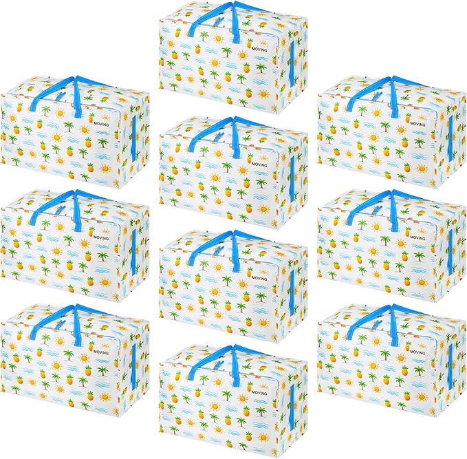 VENO 10 Pack Extra Large Heavy Duty Moving Bags with Wide Opening & Reinforced Handles, Reusable Storage Tote Bags with Strong Zippers for Clothes, College Dorm Essentials & Moving Supplies by Veno