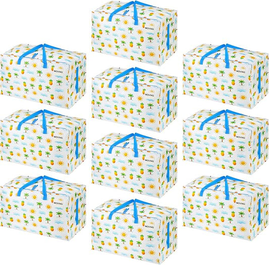 VENO 10 Pack Extra Large Heavy Duty Moving Bags with Wide Opening & Reinforced Handles, Reusable Storage Tote Bags with Strong Zippers for Clothes, College Dorm Essentials & Moving Supplies by Veno