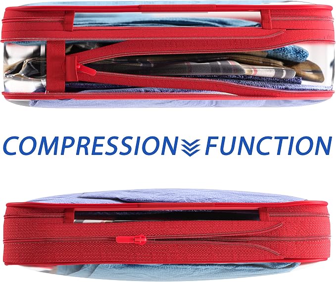 Clear Compression Packing Cubes 3 Set - Bags for Travel - Luggage Cube Organizer - Red - Image 4