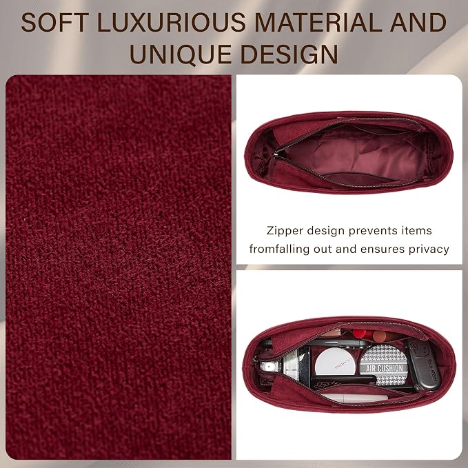 Doxo Velvet Purse Organizer Insert for LV Carryall PM, Carryall Bag Organizer Insert with Zipper Closure & YKK Zipper Pocket, Luxury Handbag Tote Lining Bag Shapers for Women (Burgundy, PM) - Image 5