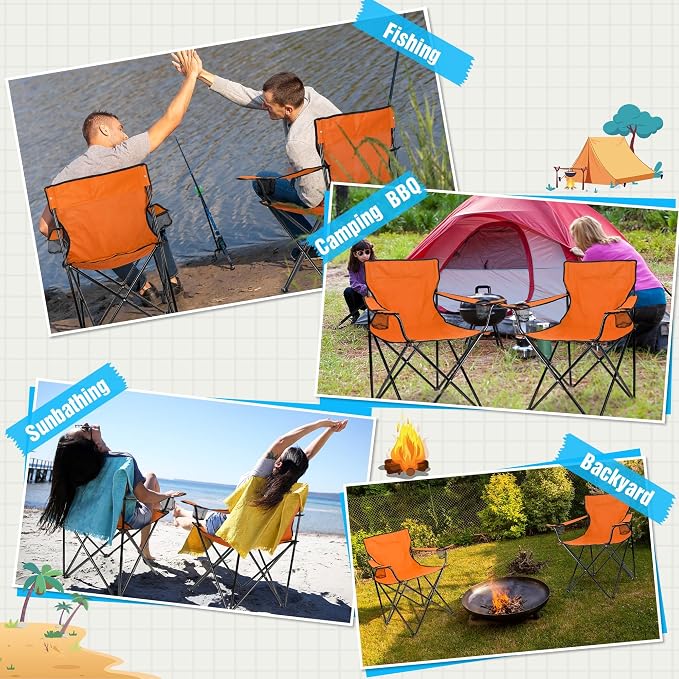 HaSteeL Camping Chair for Adults, Folding Beach Chair Set of 2, Large Foldable Portable Chair for Outdoors Fishing, Hiking, Sporting, Travel, Picnic, Lawn, Hold 275lbs & A Storage Bags (Orange) - Image 7
