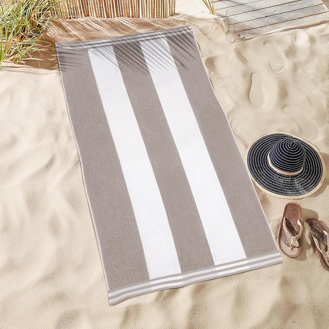 Superior Cotton Nautical Stripe Beach Towels, Colorful Towels for Adult, Kid, Pool, Swimming, Sand, Travel, Large Oversized, Absorbent, Fast Drying, Bath Basics, Cabana Collection, 1 Piece, Light Grey - Image 5