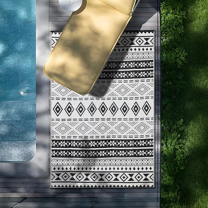 Outdoor Rugs, Outdoor Plastic Straw Rug, Reversible Waterproof Carpet for Camping, Poolside, Garden, BBQ Area, Gazebo Flooring, RV Park & Beach, Geometric Style, 8x10 - Image 3