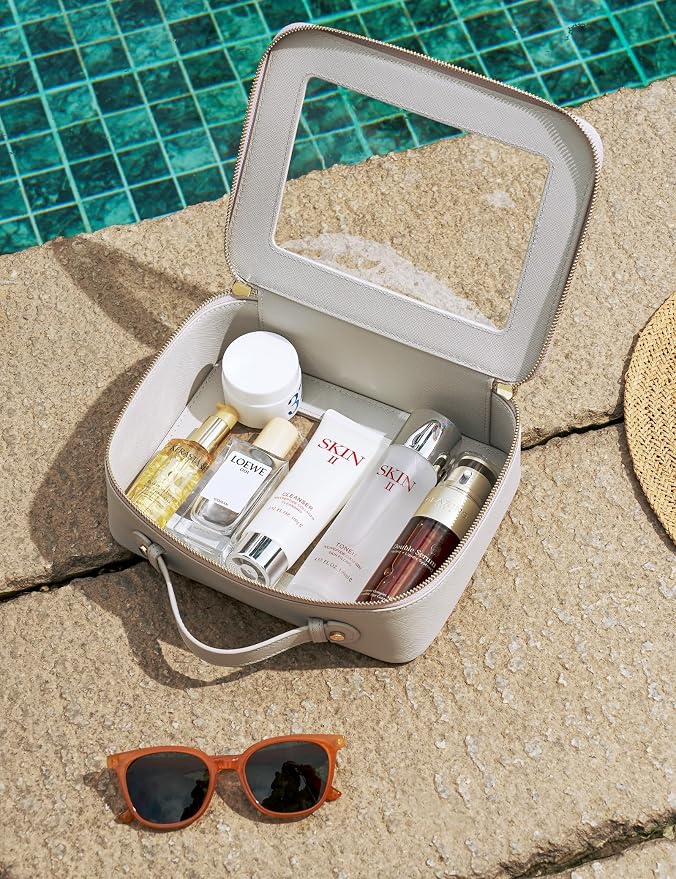 Popvibe Clear Makeup Bag Toiletry Case Travel Transparent Cosmetic Bag with Zipper, Portable Make Up Organizer Traveling Compact Car Bag for Essentials, Beige Grey - Image 7