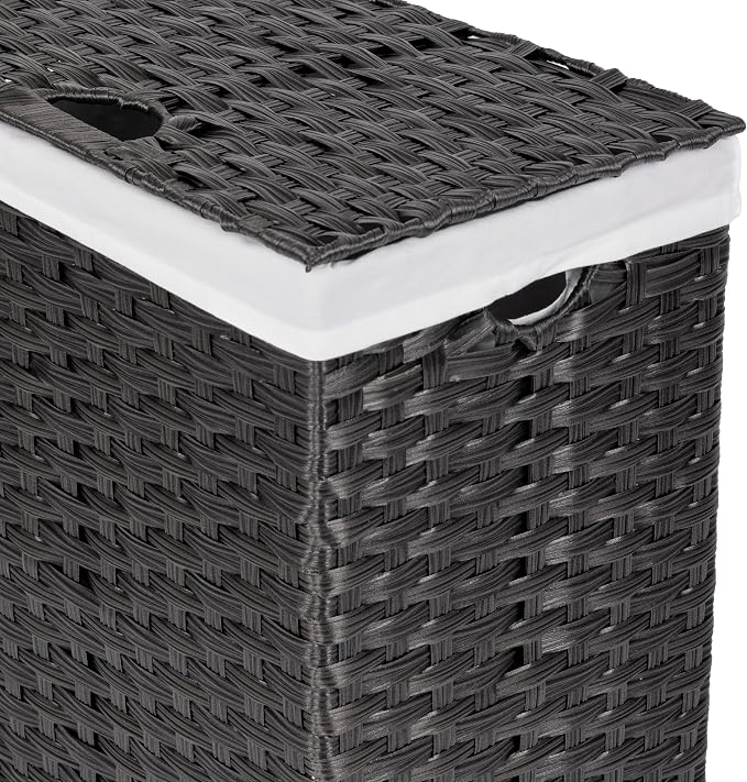 Seville Classics Premium Handwoven Portable Laundry Bin Basket with Carrying Handles, Household Storage for Clothes, Linens, Sheets, Black, Rectangular Hamper - Image 7