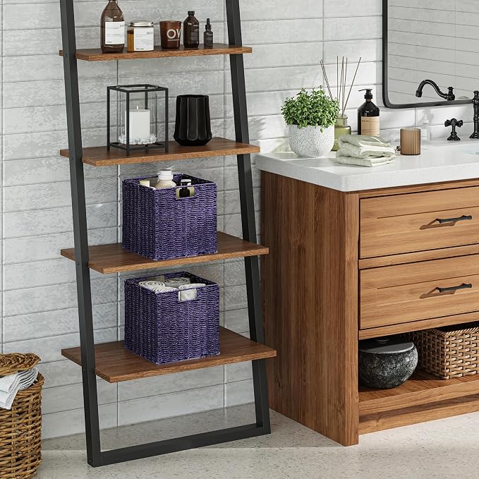 Vagusicc Wicker Storage Basket, Set of 2 Hand-Woven Paper Rope Wicker Basket, Foldable Cube Storage Bins, 9 inch Square Storage Baskets for Organizing Shelves & Decor, Purple (9″×9″×9″) - Image 8